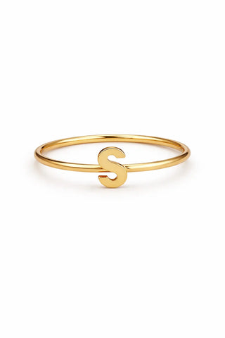 18K Solid Yellow Gold Polished Small Initial Letter Rings