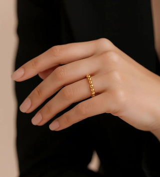 18K Solid Yellow Gold Polished Gold Beads Ring size 6.50