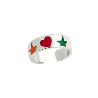 Sterling Silver multi color enamel heart flower and half stars and moon open ring.