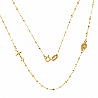 18K Solid Yellow Gold Necklace with Cross & Miraculous Medal