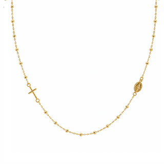 18K Solid Yellow Gold Necklace with Cross & Miraculous Medal