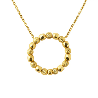 18K Solid Yellow Gold Center Open Circle Pendant Necklace