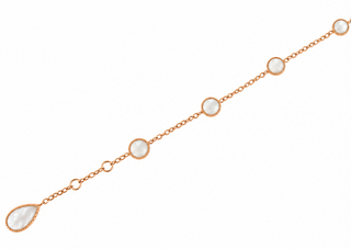 18K Pink Gold White Agate Station Bracelet with Teardrop IN LINE VIEW