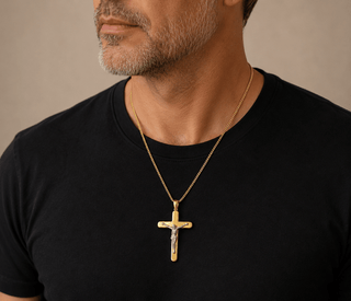 18K Solid Gold Two-Tone Large Modern Crucifix Pendant