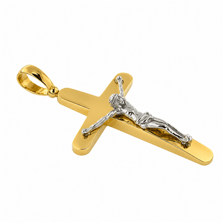 18K Solid Gold Two-Tone Large Modern Crucifix Pendant