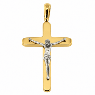 18K Solid Gold Two-Tone Large Modern Crucifix Pendant