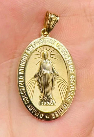 18K Solid Yellow Gold Hollow Large Miraculous Medal