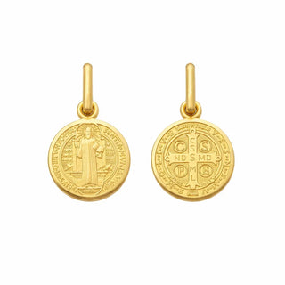 18K Solid Yellow Gold Saint Benedict Round Medal 11mm
