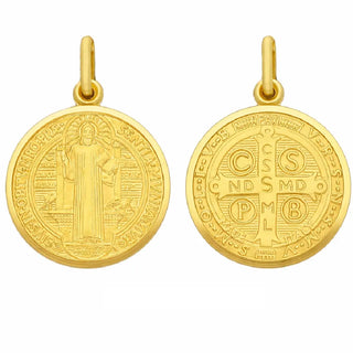 18K Solid Yellow Gold Saint Benedict Medal with 21 mm Diameter