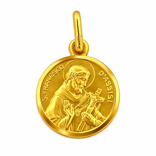 18K Solid Yellow Gold Saint Francis of Assisi Medal 15 mm