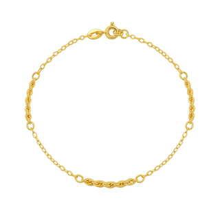 18K Solid Yellow Gold Singapore and Cable Chain Bracelet