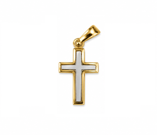 18K Solid Two Tone Modern Small Polished and Satin Cross Pendant