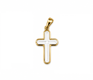 18K Solid Two Tone Modern Small Polished and Satin Cross Pendant