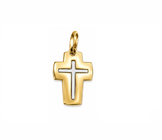 18K Solid Two Tone Modern Small Polished and Satin Cross Pendant