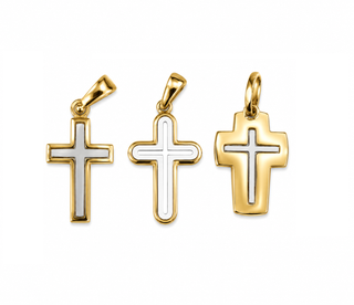 18K Solid Two Tone Modern Small Polished and Satin Cross Pendant