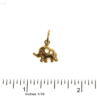 18K Solid Yellow Gold Small Elephant Pendant with Raised Trunk