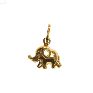 18K Solid Yellow Gold Small Elephant Pendant with Raised Trunk