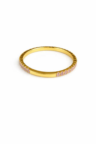 18K Solid Yellow Gold Thin Color Eternity Band Ring