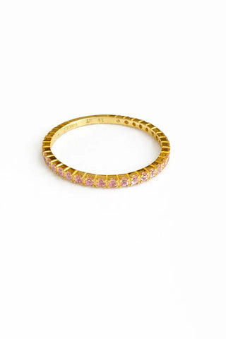18K Solid Yellow Gold Thin Color Eternity Band Ring