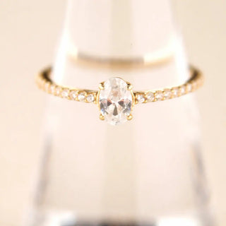 18K Solid Yellow Gold Oval Zirconia Ring with Pave Band