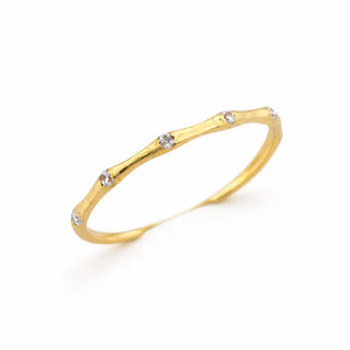 18K Solid Yellow Gold White Zirconia Thin Ring Band