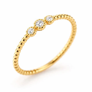 pr18K Solid Yellow Gold Three Stone White Zirconia Bead Ring
