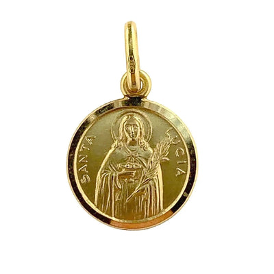 18 Karat Massives Gelbgold Medaille der Heiligen Lucia von Syrakus (13 mm)