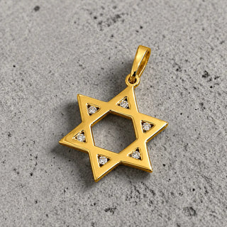 18K Solid Yellow Gold Diamond Star of David Pendant for Men