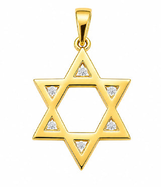 18K Solid Yellow Gold Diamond Star of David Pendant for Men
