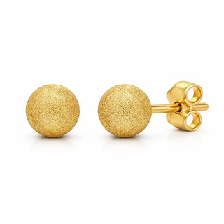 18K Solid Yellow Gold Stardust Finish Ball Stud Earrings