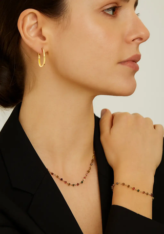 18k Solid Yellow Gold Multi Color Quartz Stones Bracelet