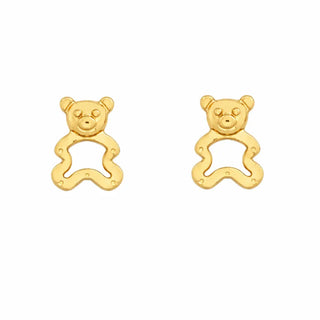 18K Yellow Gold Tiny Open Satin Teddy Bear Screwback Earrings