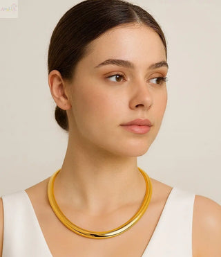 18K Solid Yellow Gold Thick Woven Polished Elastico Necklace
