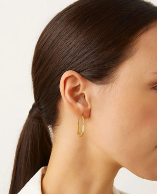 18k Solid Yellow Gold Polished Lock Hoop Italian Earrings