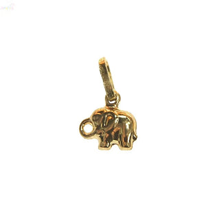 18K Solid Yellow Gold Tiny Elephant Pendant with Raised Trunk