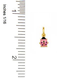 18K Solid Yellow Gold Tiny Pink Enamel Ladybug Charm Pendant