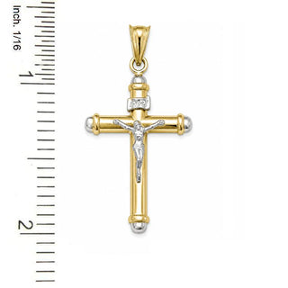 18K Solid Two-Tone Gold Hollow Polished Crucifix Pendant
