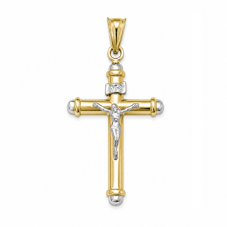 18K Solid Two-Tone Gold Hollow Polished Crucifix Pendant