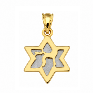 18K Solid Two Tone Gold  Tri-parts Star of David Pendant