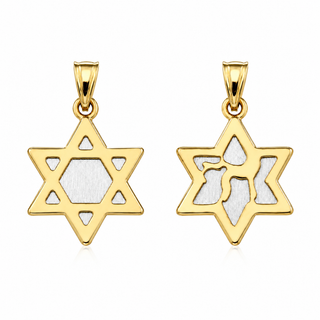 18K Solid Two Tone Gold  Tri-parts Star of David Pendant