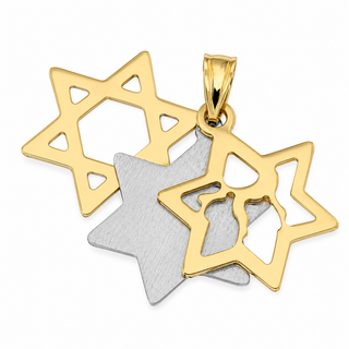 18K Solid Two Tone Gold  Tri-parts Star of David Pendant