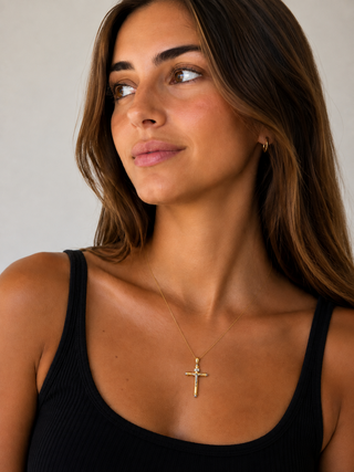 18K Solid Two-Tone Gold Hollow Polished Crucifix Pendant