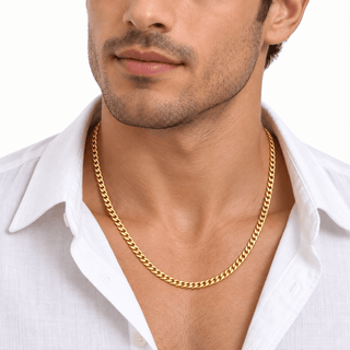 18K Solid Yellow Gold Classic Semi-Hollow Curb Men Chain on a men