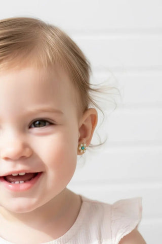 18K Yellow Gold Pearls and Turquoise Flower Screwback Earrings-No prongs