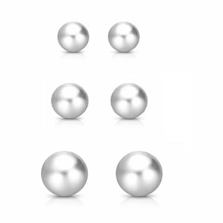 18K Solid White Gold Polished Ball Stud Post Earrings