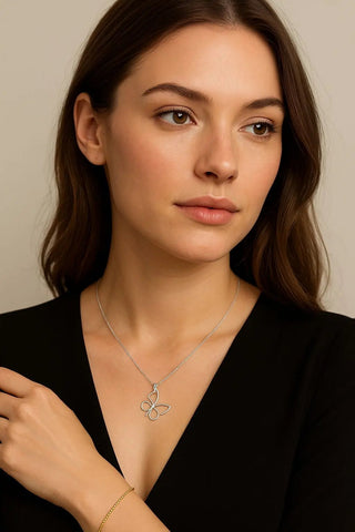 18K Solid White Gold Open Butterfly Pendant in two sizes
