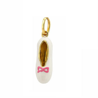 18K Solid Yellow Gold Enamel Ballet Slipper Charm Pendant