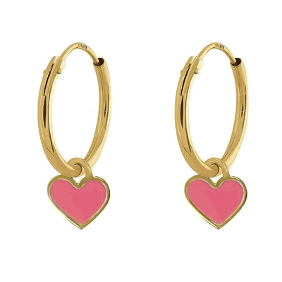 Boucles d'oreilles pendantes en forme de cœur rose en or jaune 18 carats à anneau infini