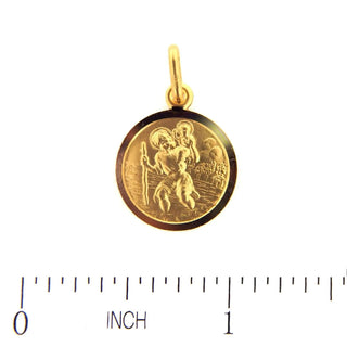 18K Solid Yellow Gold Saint Christopher Round Medal 15mm with aruler