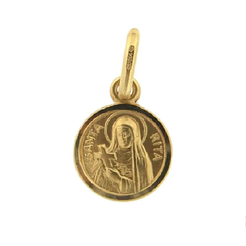 18K solid yellow gold Saint Rita of Cascia medal, 11mm